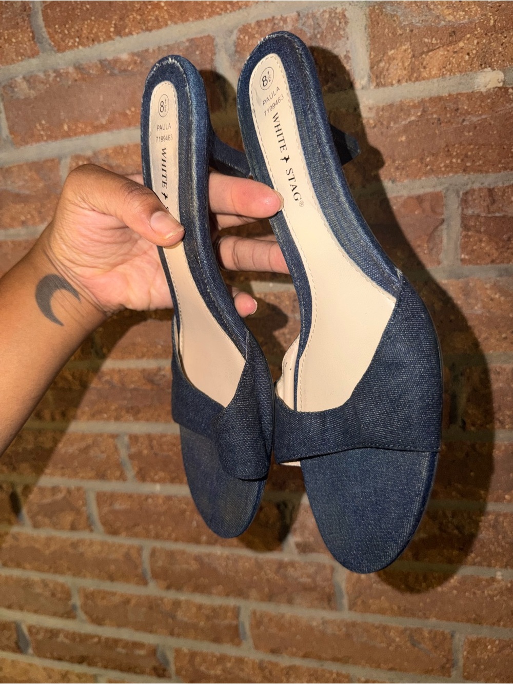 White Stag Denim Blue Open-Toe Slingback Mules